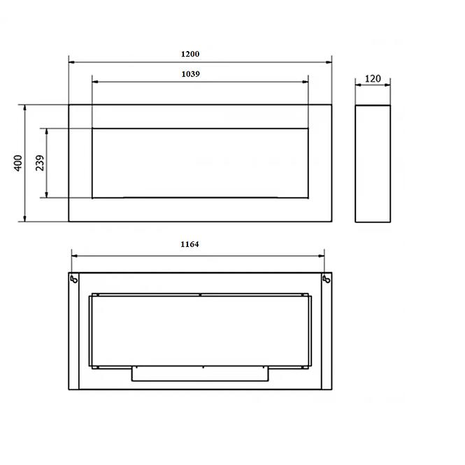 Biokamin 1200x400 box schwarz matt