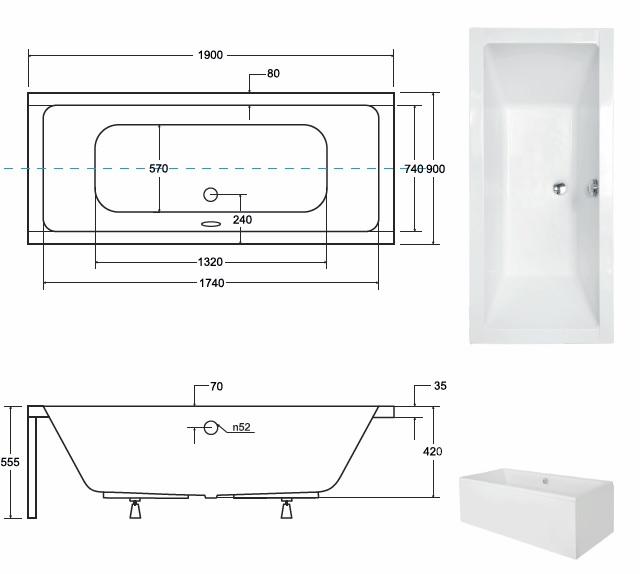 Badewanne Quadro 190/90 +  Badewannenfüße