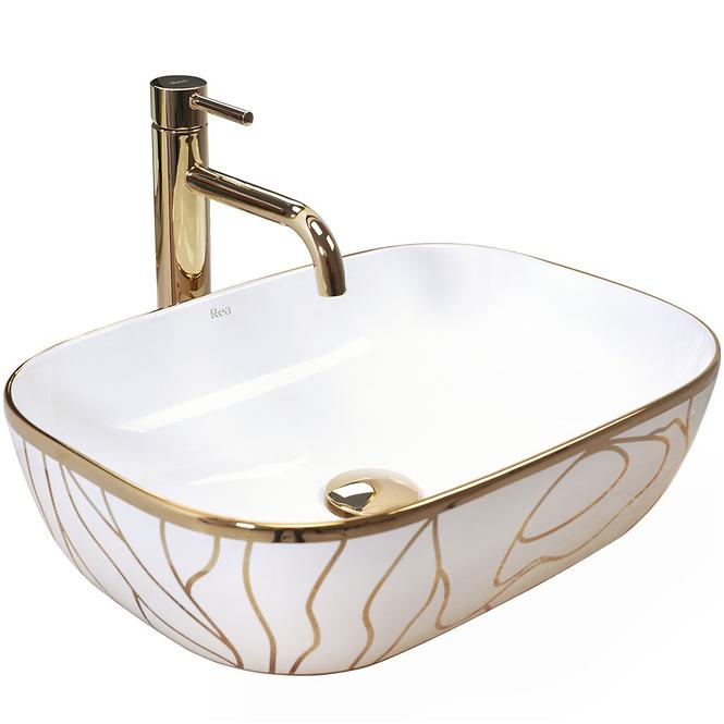 Aufsatzwaschbecken Belinda Wave White/Gold