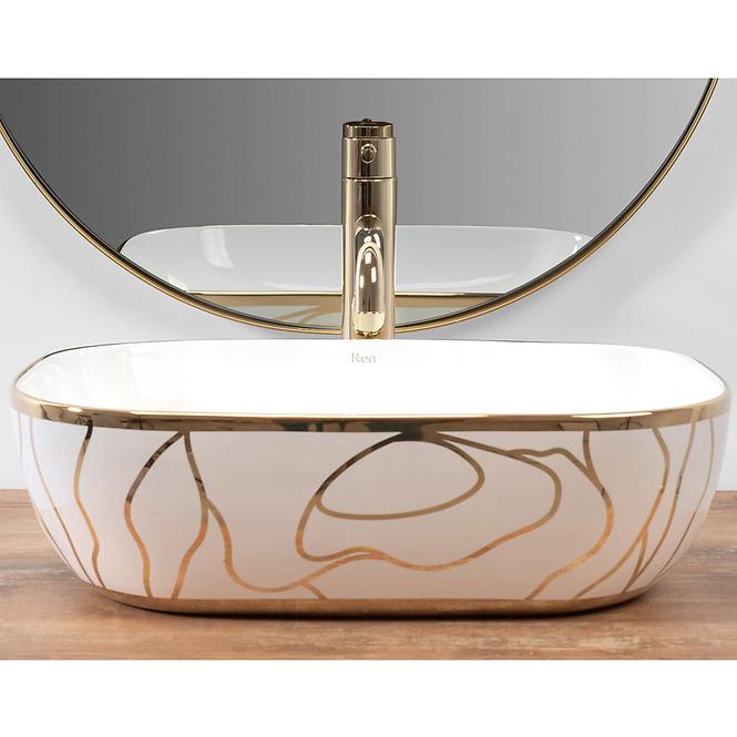 Aufsatzwaschbecken Belinda Wave White/Gold