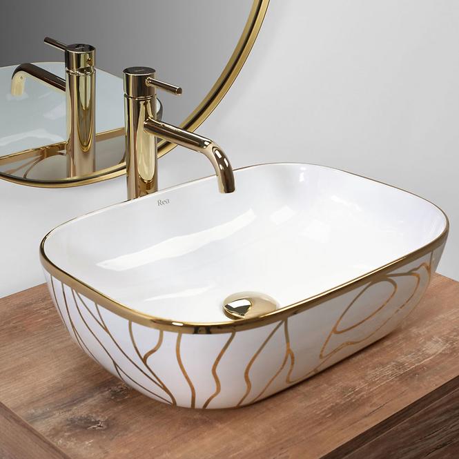 Aufsatzwaschbecken Belinda Wave White/Gold