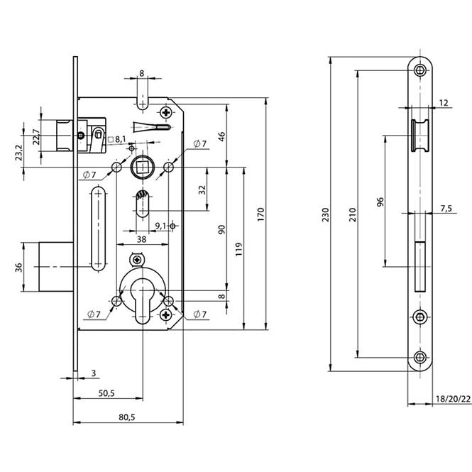 Einsteckschloss 5140/18N 1/2 PZ 