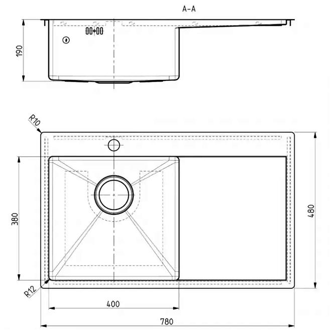 Spüle Nil 780x480x190 Abtropffläche + Siphon