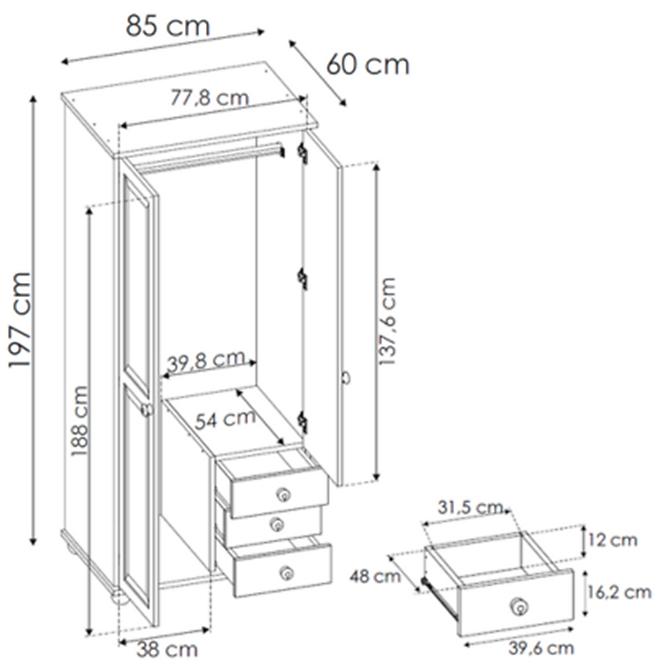 Schrank 38B Kiefer 2D/3 + Spiegel