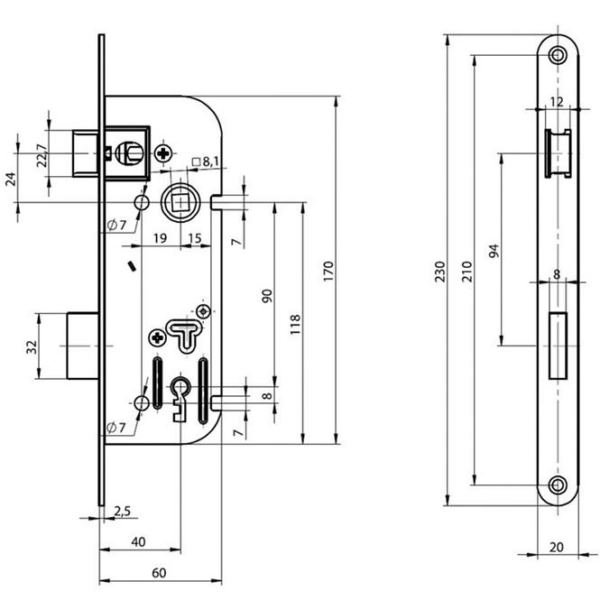 Einsteckschloss Yale 5200N 1/2 BB