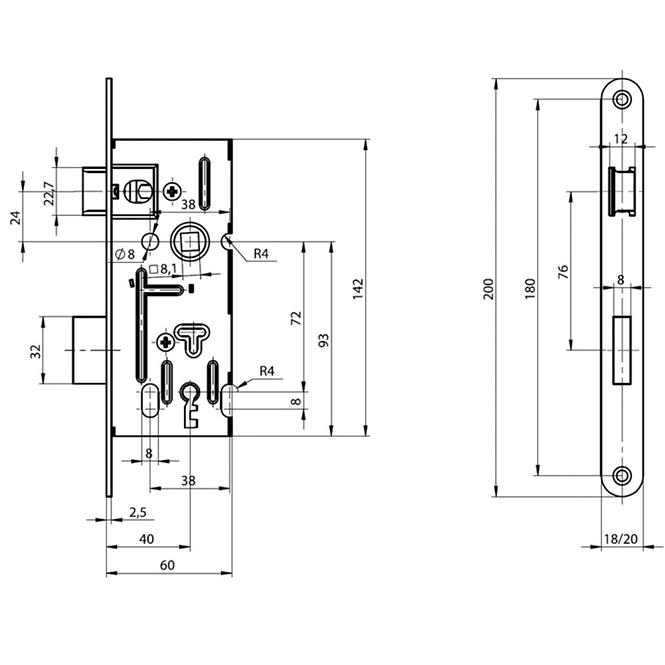 Einsteckschloss Yale 5210/20N 1/2 BB