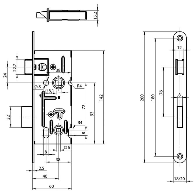 Einsteckschloss Yale 5220/18N 1/2 WC