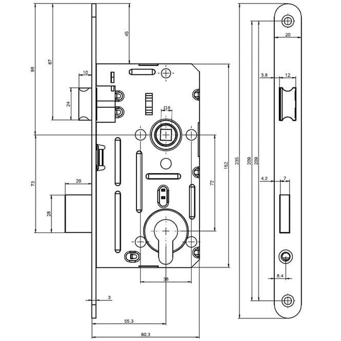 Einsteckschloss Yale 190/140/20 L PZ