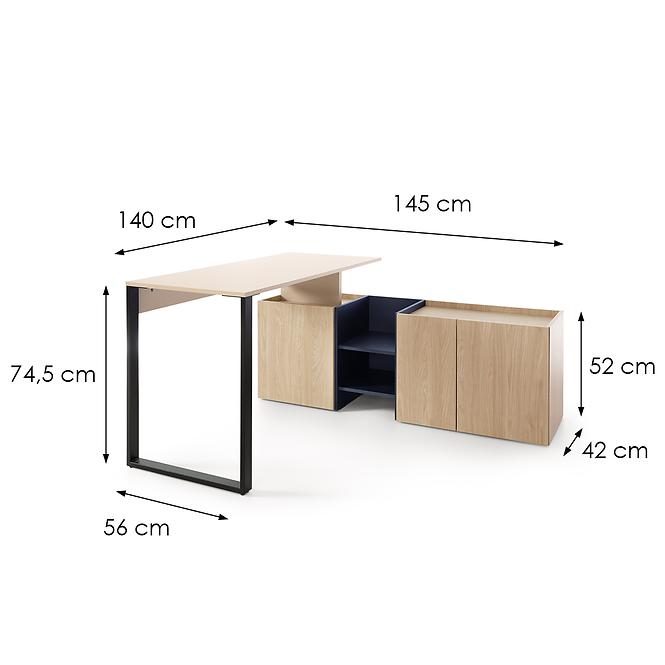 Schreibtisch Sergio SE8+Komoda 3D Beige/Eiche/Dunkelblau