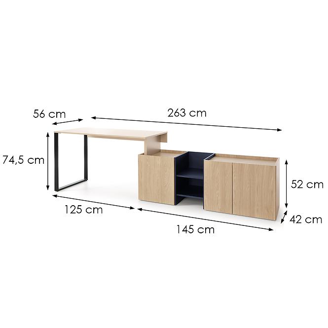 Schreibtisch Sergio SE8+Komoda 3D Beige/Eiche/Dunkelblau