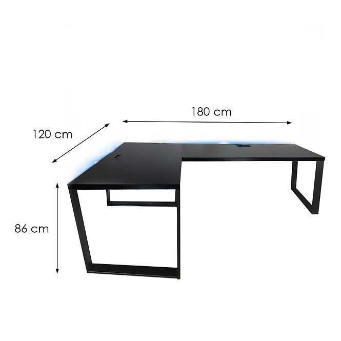 Gaming-Schreibtisch Ecke Loft Top Schwarz 180x120x2.8 Modell 2