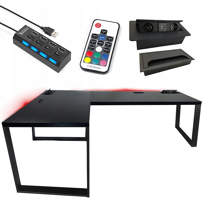 Gaming-Schreibtisch Ecke Loft Top Schwarz 180x120x3.6 Modell 3