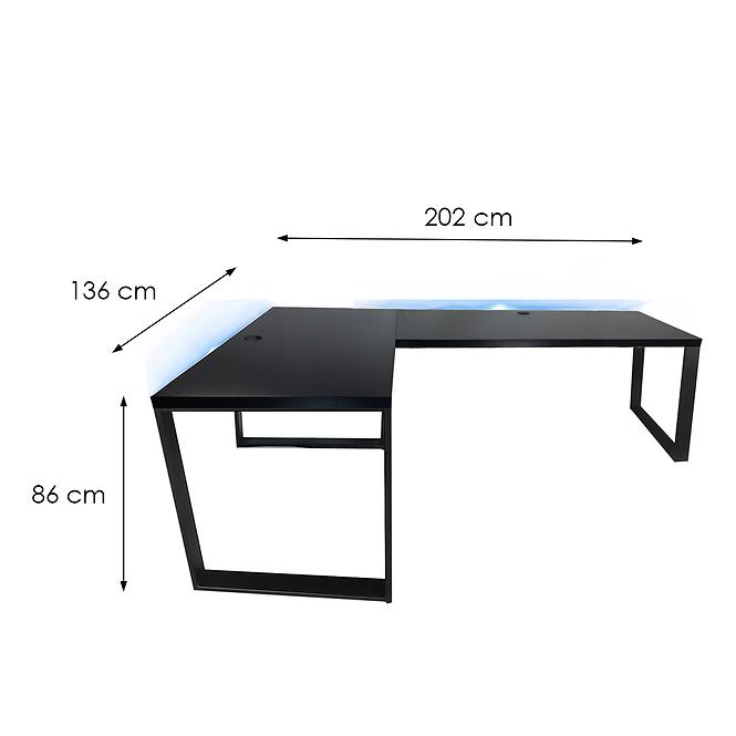 Gaming-Schreibtisch Ecke Loft Low Schwarz 202x136x2.8 Modell 2