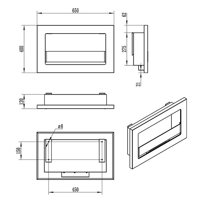 Biokamin Slim 650x400 Schwarz Matt mit Glas