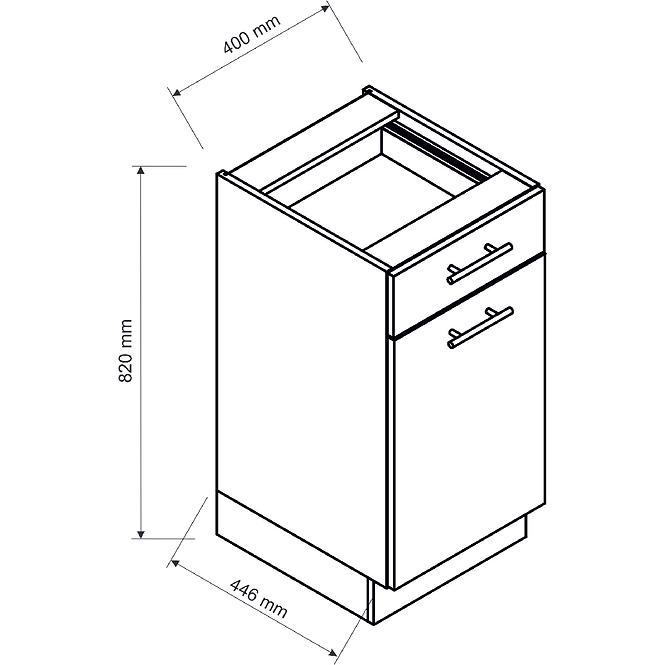 Küchenschrank Isabel D40S/1 P/L Schwarz/Artisan