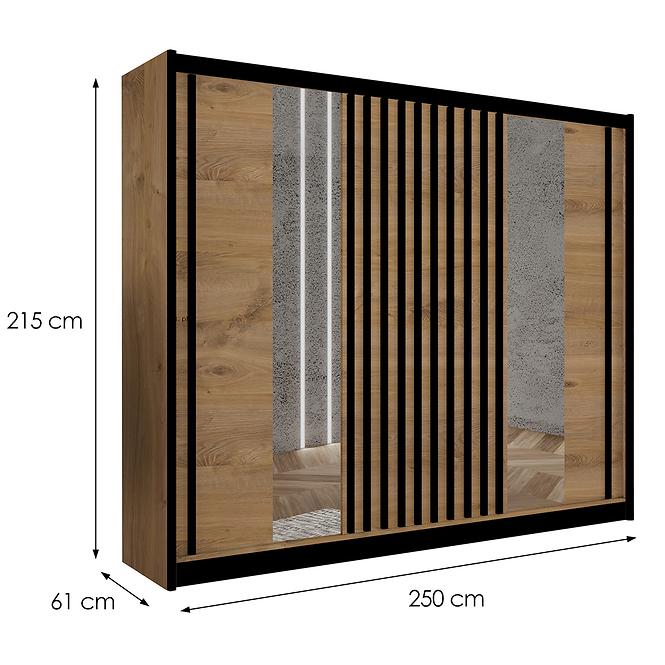 Schrank Ladder 250 Eiche Craft/Lamellen Schwarz