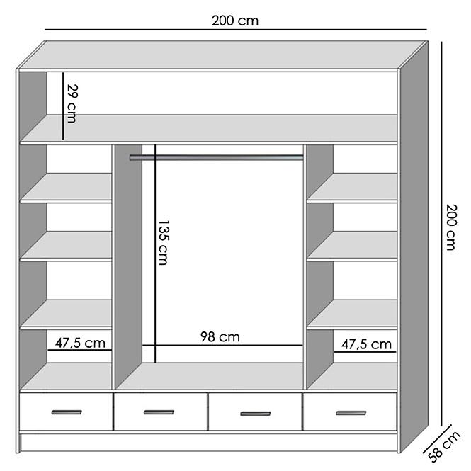 Schrank Sophie 200 Craft/Schwarz