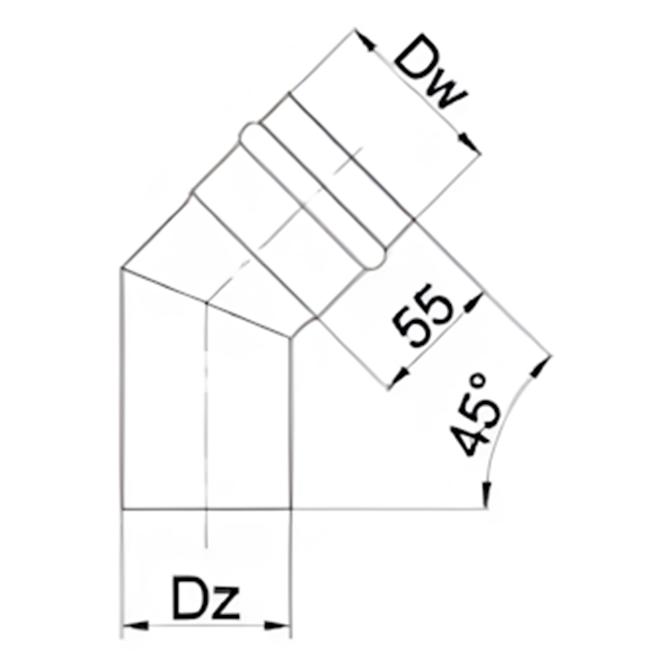 Bogen für Rauchrohr, fest  KS80/45 SPNP06