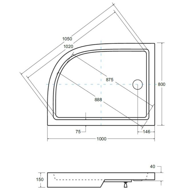 Duschwanne Saturn 100/80/4/16 links