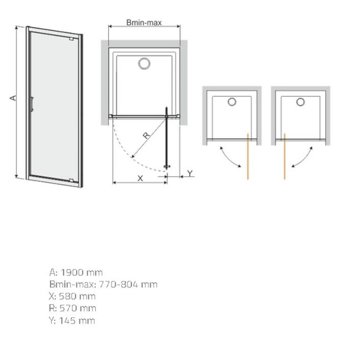 Duschtür DJ/TX5B 80 W15 SB Glass protect