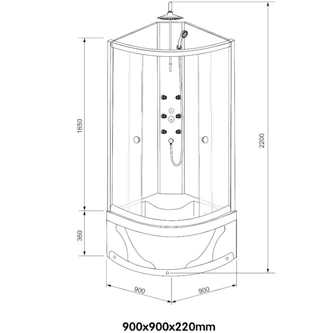 Komplettduschkabine mit Hydromassage K-392B 4-Teilig 90x90