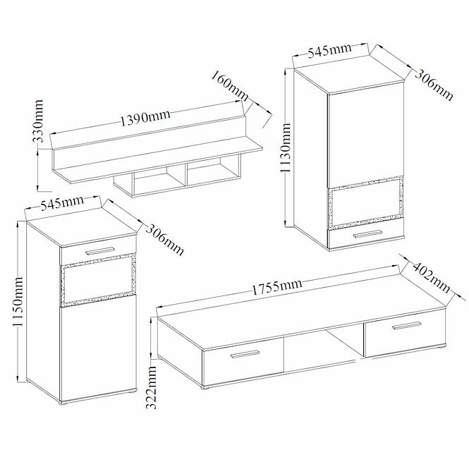 Wohnwand Blues 230cm Beton