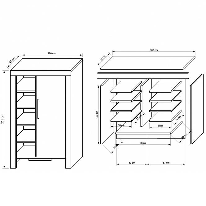 Regal Cezar 100cm Eiche Sonoma