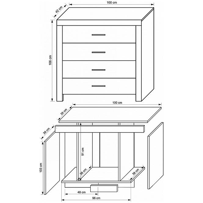 Kommode Cezar 100cm Eiche Sonoma