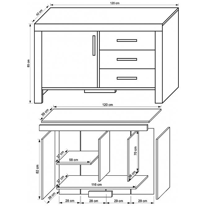 Kommode Cezar 120cm Eiche Sonoma