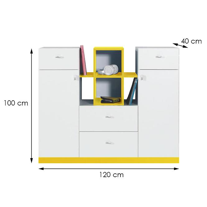 Kommode Mobi 120cm Weiß Lux/Gelb