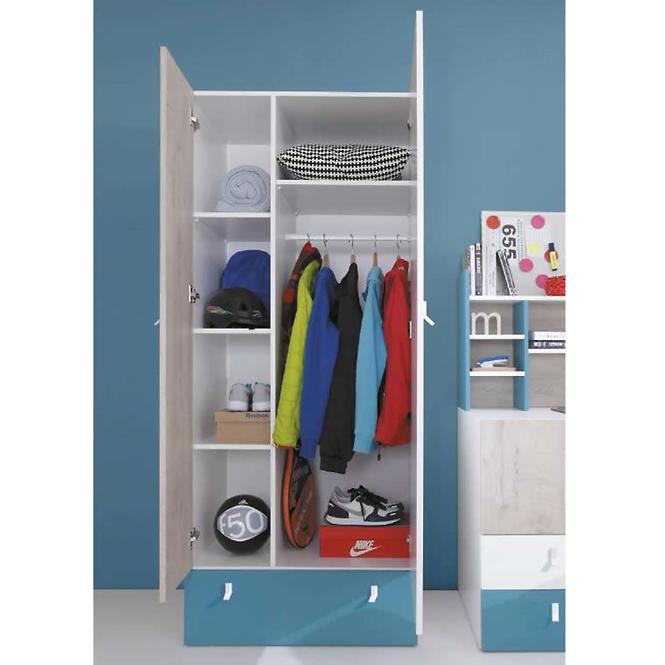 Schrank Planet 80cm Weiß/Eiche/Türkis