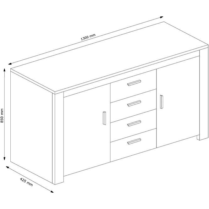 Kommode Nicea 130cm Weiß/Eiche Wotan