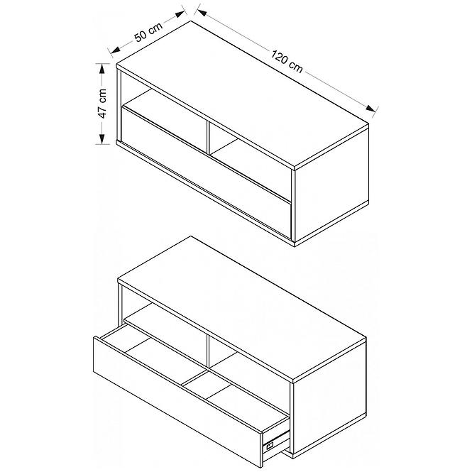 TV Tisch Zonda 120cm Weiß/Grau