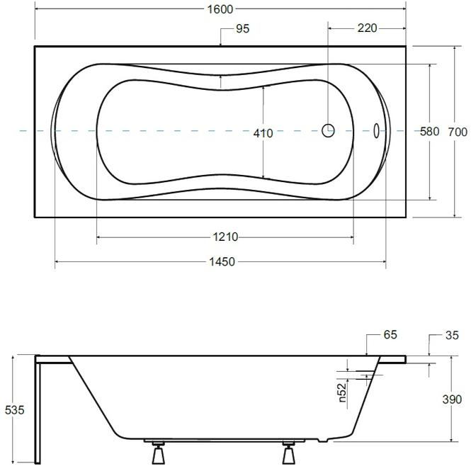 Badewanne Aria plus 160/70 + Griffe