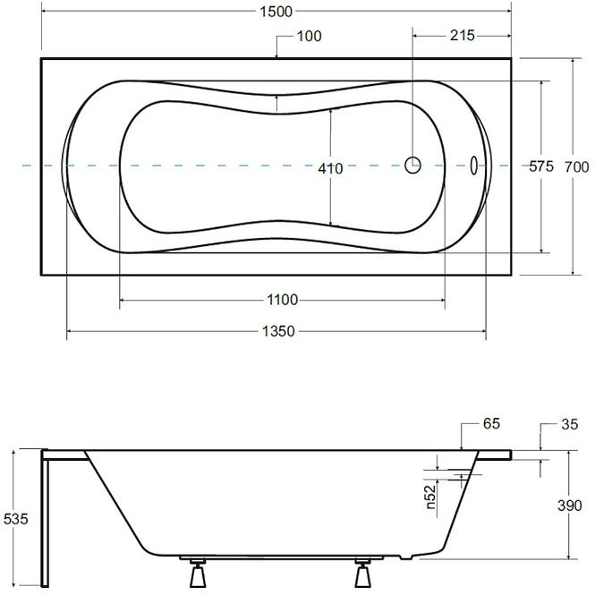 Badewanne Aria plus 150/70 + Griffe