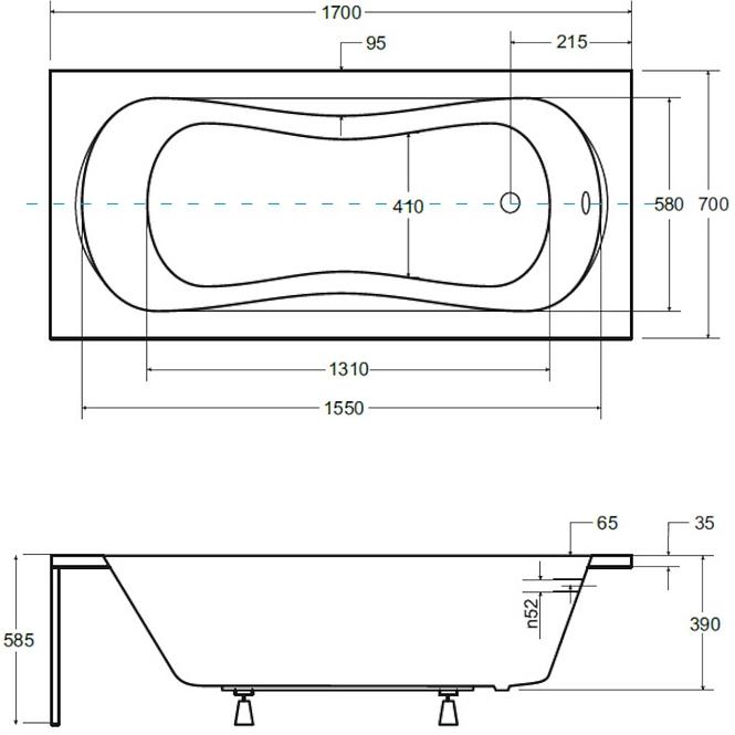 Badewanne Aria plus 170/70 + Griffe