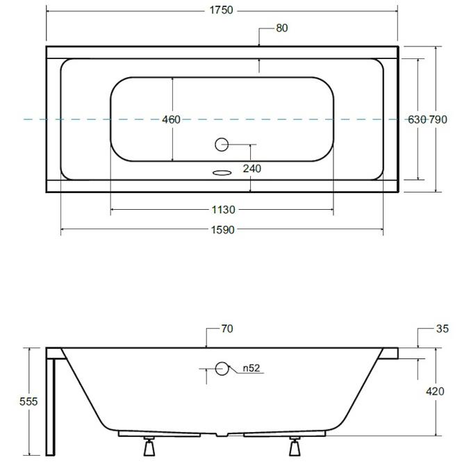 Badewanne Quadro 175/80 + Füße