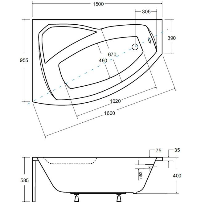 Badewanne Rima 150/95 links