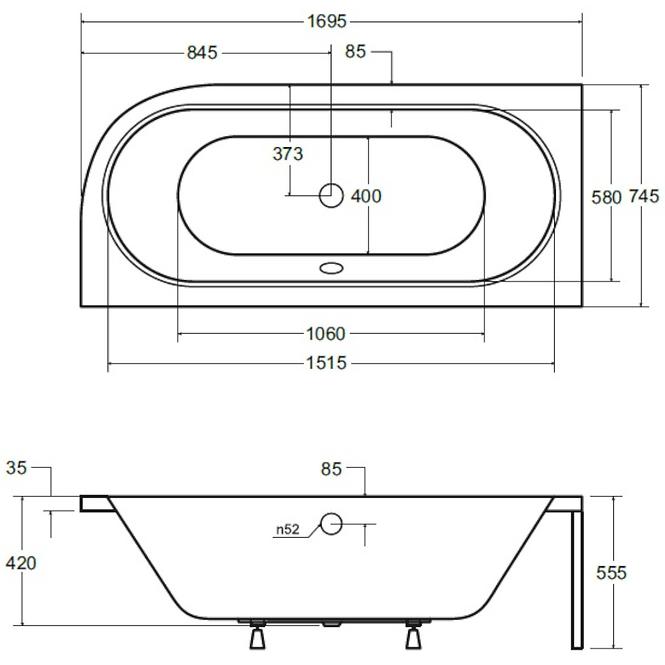 Badewanne Avita 170/75 links