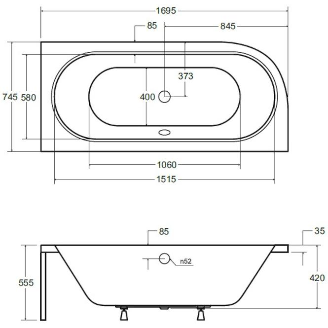 Badewanne Avita 170x75 rechts