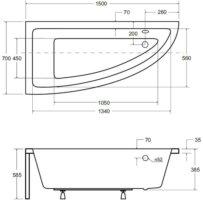 Badewanne Praktika 150/70 L