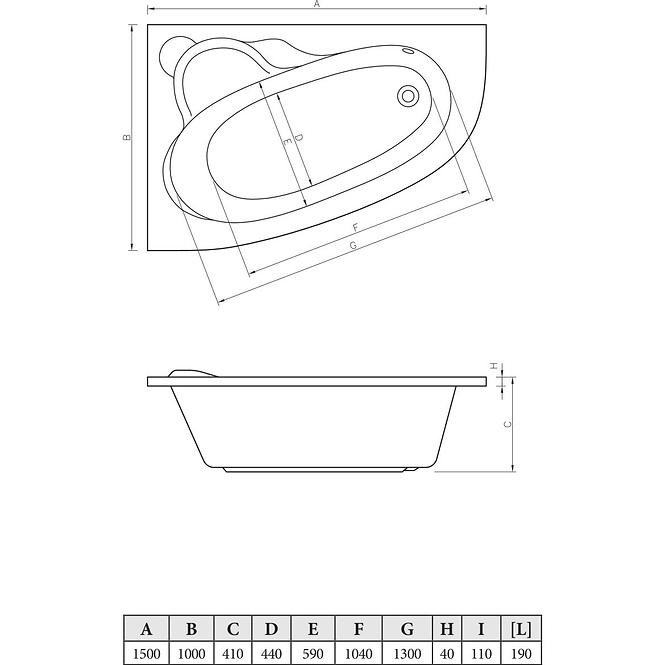 Badewanne Timor 150/100 links