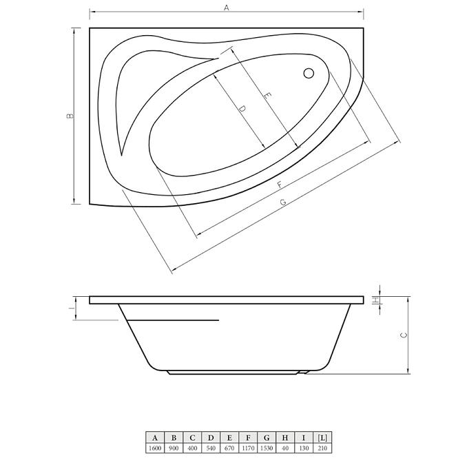 Badewanne Barbados 160/90 links