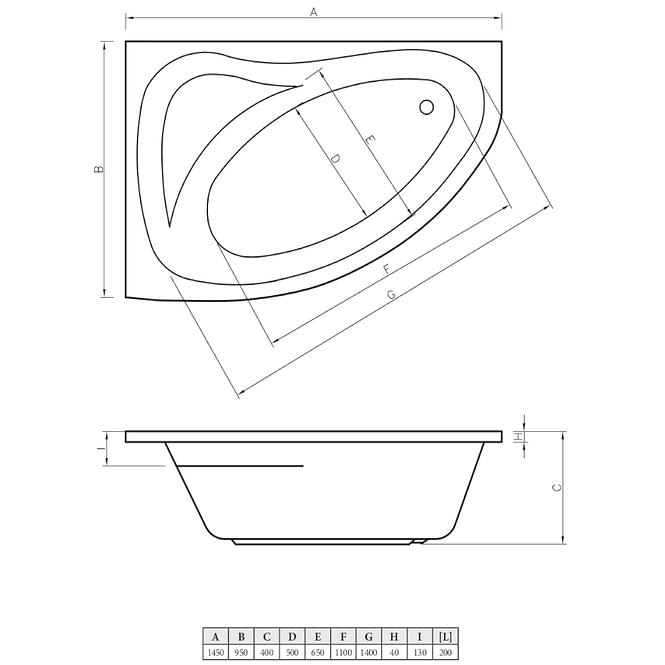 Badewanne Barbados 145/95 links