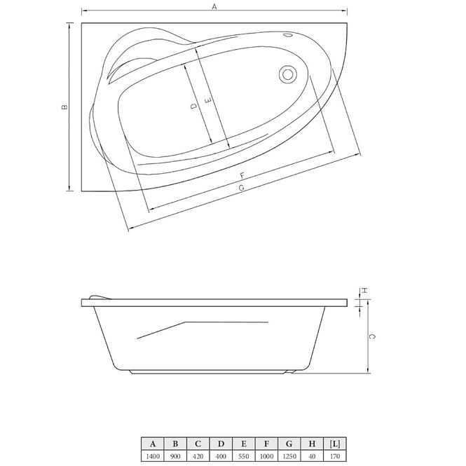 Badewanne Lamu 140/90 L