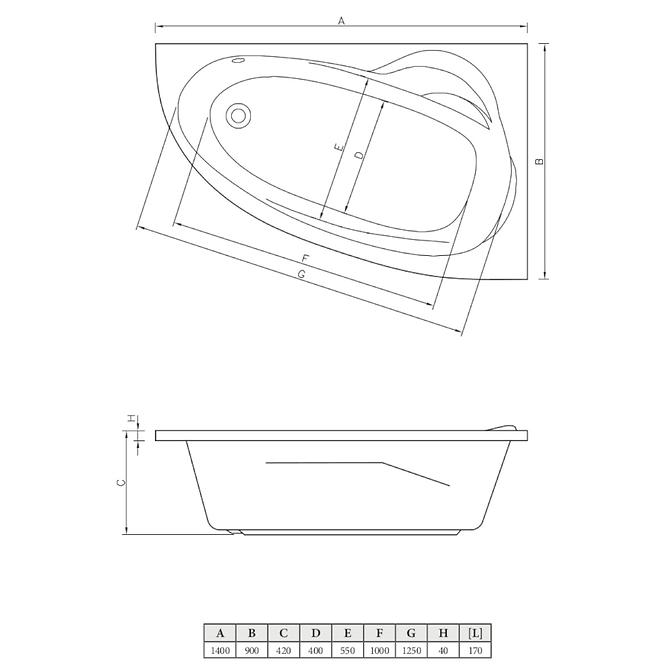 Badewanne Lamu 140/90 P