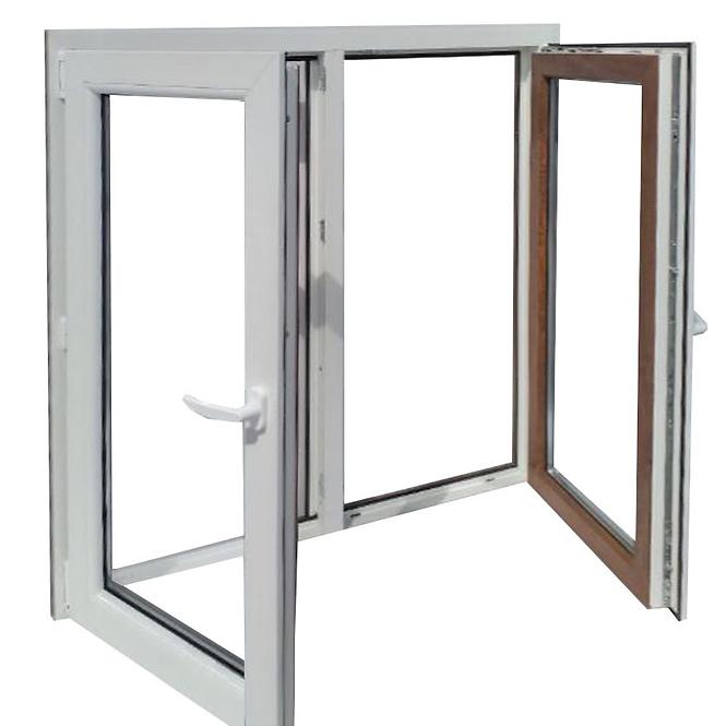 Zweiflügeliges Dreh-Kipp-Fenster 146,5x143,5cm weiß/Eiche golden