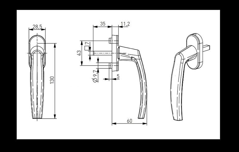 Fenstergriff / Bronze / PVC