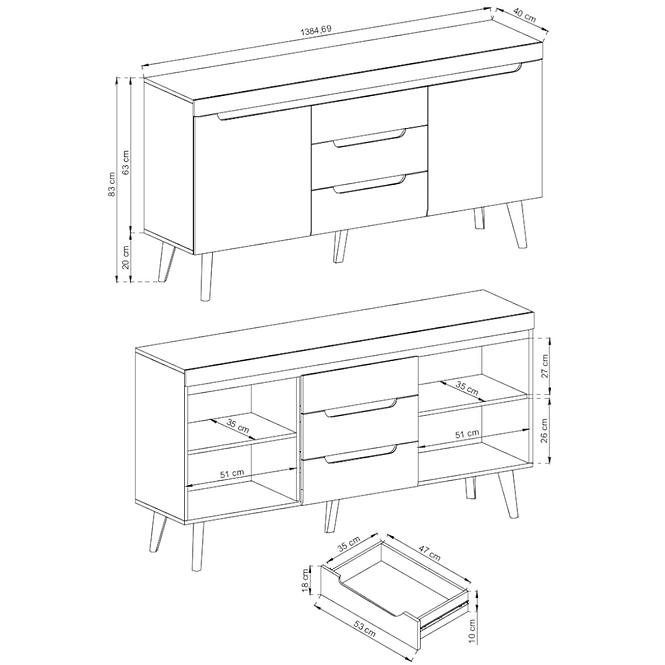 Kommode Nordi 160cm Weiß