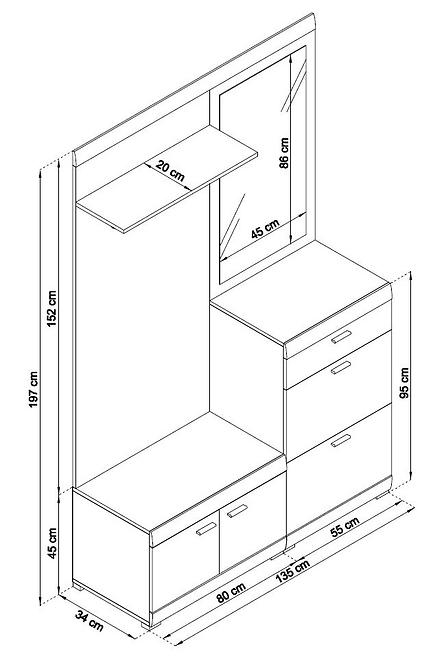 Garderobe Stella Eiche Riviera/weiß 135 cm